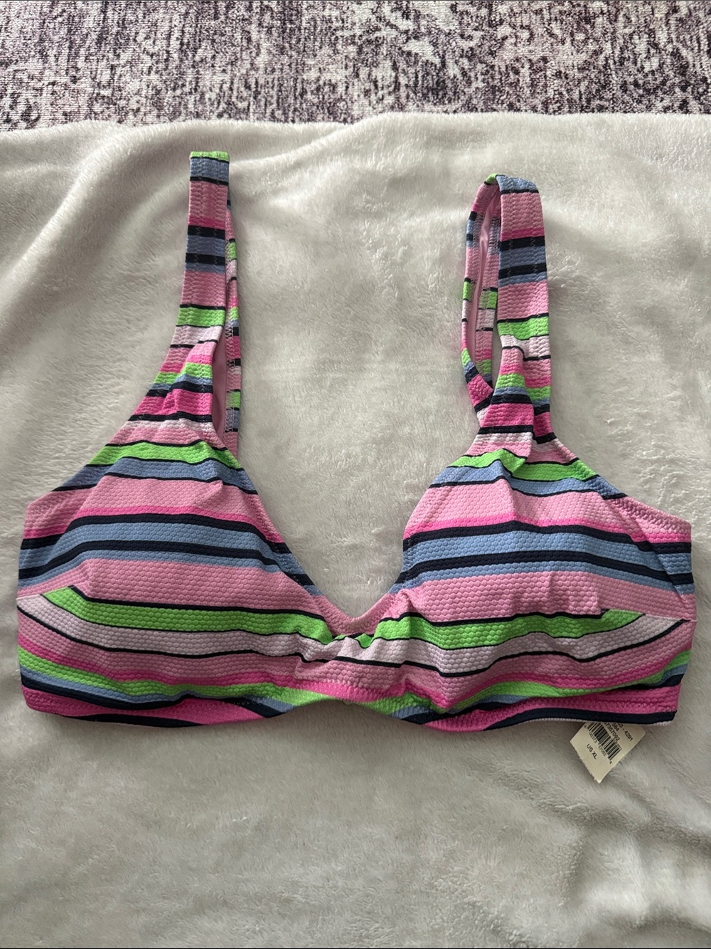 aerie Striped V-Neck Bikini Top (padded) in Pink, Blue, Green, Black